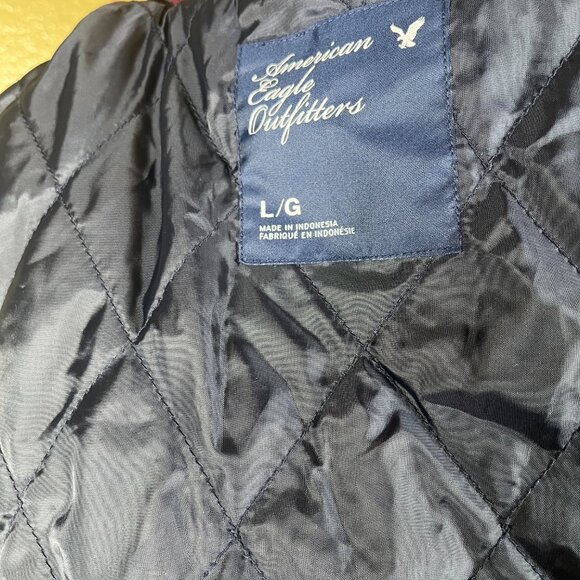 American Eagle Plaid Jacket Red Blue White Button Front Wool Coat Womens Size L - Picture 12 of 14